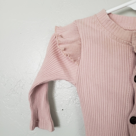Baby Girl Light Pink Ribbed Long Sleeve Footless Bodysuit Outfit Ruffles Boho - Picture 6 of 6